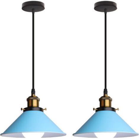 (2PCS) Retro Pendant Light Vintage Chandelier Blue Ø22CM Industrial Ceiling Light Modern Hanging Lamps for Restaurant Loft Kitchen Cafe E27 (1/5)