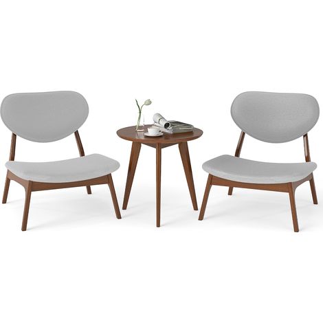COSTWAY Lamb Velvet Fabric Upholstered Accent Chairs Set of 2 w/Side Table Grey (1/5)