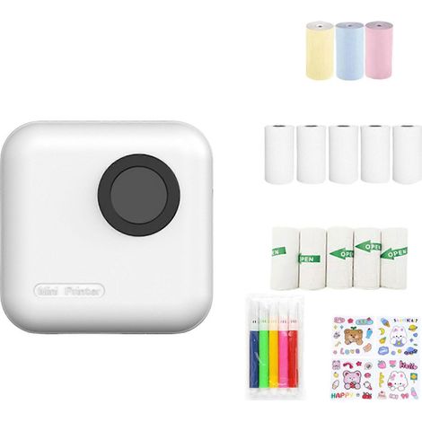 Imprimante thermique de poche compatible Bluetooth, mini-imprimante portable sans fil, impression sans encre, pour photos, étiquettes et listes mémo (noire). (1/4)