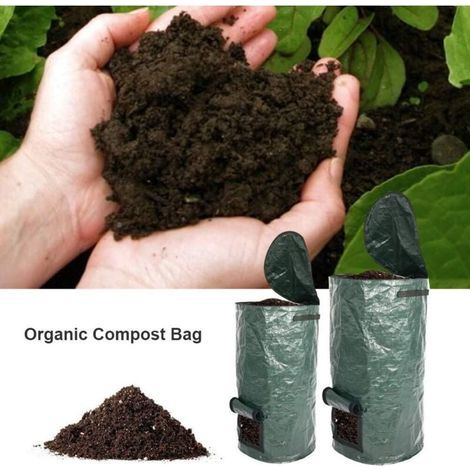PE-Kompostbeutel für Garten und Hof, wiederverwendbarer Abfallbeutel für Garten und Hof, schnelle Herstellung von fruchtbarem Boden, Bio-Kompostbehälter mit großem Fassungsvermögen (Dunkelgrün) (1/4)