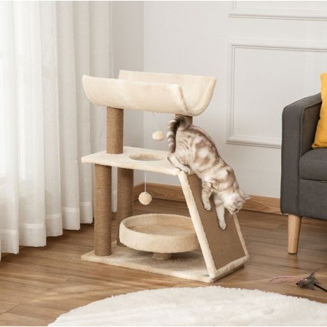 Katzenbaum 60 x 30 x 76 cm mit Korb, Spielzeug und natürlichem Kratzbereich HAVRYA (1/5)