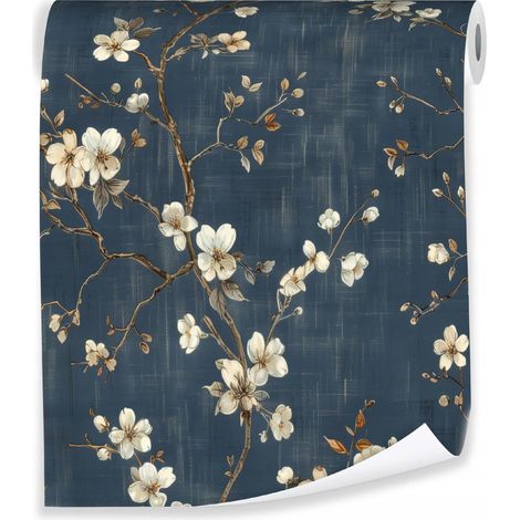 Papier peint avec motif de branches d'arbres pour la décoration des murs du salon – rouleau 0,5 x 10 m, intissé Wallarena