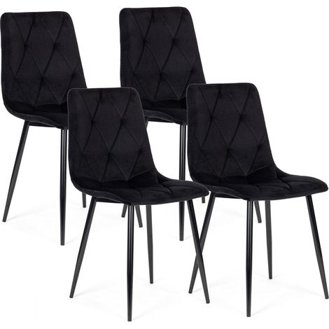 Set di 4 sedie in velluto trapuntato per la sala da pranzo e il soggiorno - nero