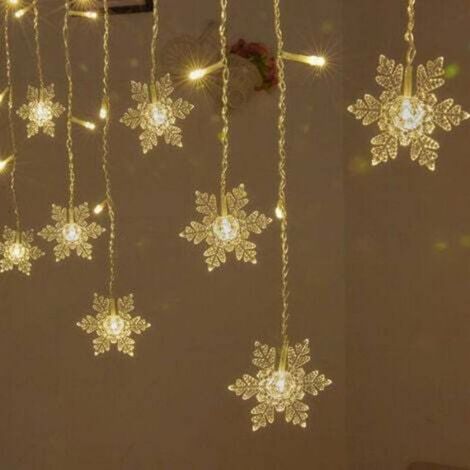 1 Guirlande Lumineuse, Rideau LED 4m, 8 Modes, Flocon de Neige, IP44, Intérieur Extérieur, Noël (1/4)