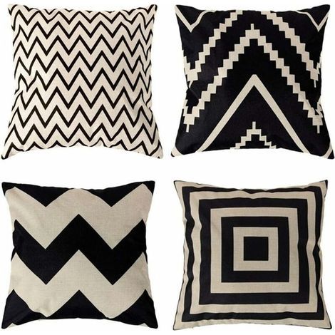 4 Pcs Housses de Coussin 45 x 45 cm, Carré Décoratif Taie d'oreiller Canapé Housse Coussin Noir et Blanc Imprimé Motif Animal Mingon Lin Décoration Maison pour Chambre Salon Bureau (1/4)