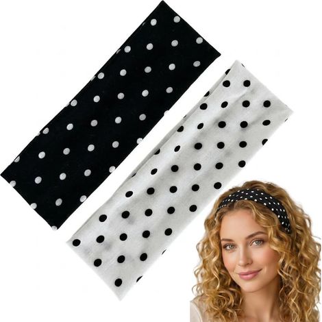 Lot de 2 Bandeaux à Pois Noir et Blanc, Bandeau Cheveux Femme Antidérapant et Élastique, Bekecidi,Serre-Tête Sport pour Yoga, Course, Accessoire Mode Quotidien, Headband (1/4)