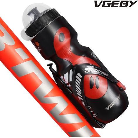 Gourde de vélo 650ml avec porte-bidon pour VTT et cyclisme (Noir et Rouge)
