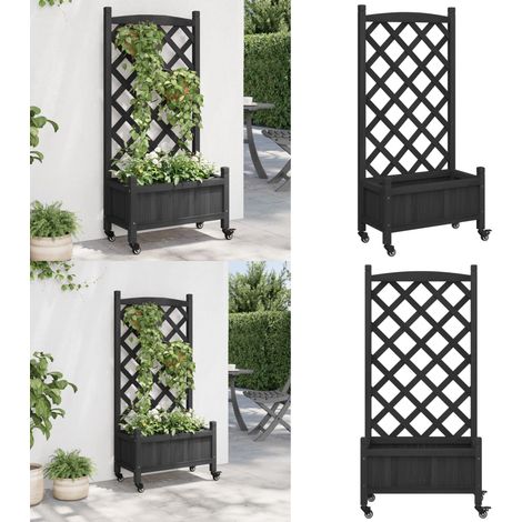 Jardinière avec treillis et roues noir bois massif de sapin - Jardinierre Extérieure - Jardinière Design - Pot Plante Grimpante - Pot Fleuri - Bac Plantation - Home & Living (1/5)
