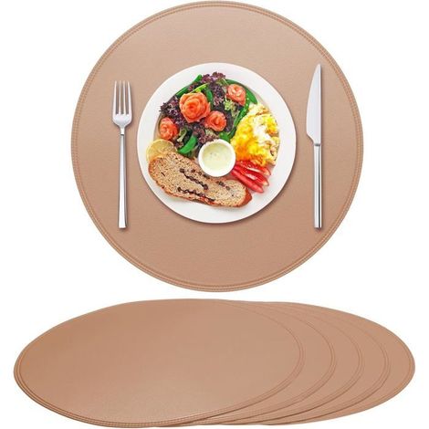 Ecleanfy - Sets de table en cuir uni - Rose pâle - Lot de 6 - Diamètre 38 cm, résistants à la chaleur, imperméables et antidérapants. (1/5)