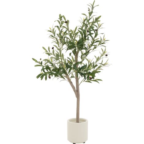ML-Design Künstlicher Olivenbaum 120 cm, Künstliche Pflanzen groß, Kunstpflanze mit Naturholzstamm und Früchten, Fake Plastikpflanzen im Topf für Indoor Outdoor, Kunstbaum wie echt für Wohnzimmer Büro (1/5)