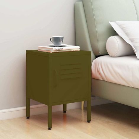 Table de chevet - Bout de Canapé Armoire De Rangement Vert olive 35x35x51 cm Acier BV702744 - BonneVie (1/5)