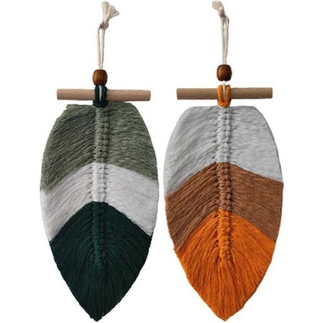 Set mit 2 Makramee-Wandbehängen in Blattform, gewebte Wanddekoration, Wandteppich für Zuhause – 26,00 x 13,00 x 2,00 cm (1/4)