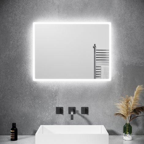 SONNI Badspiegel mit LED Beleuchtung Kaltweißer Wand-schalter Badezimmerspiegel IP44 energiesparend 60 x 80cm Vertikal/Horizontal (1/5)