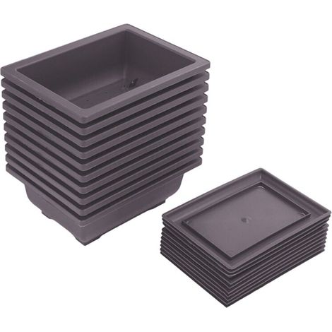 10 Pots D'Entraînement Bonsaï avec Plateau Plastique pour Plantes Jardin Balcon 16.5x12cm (1/4)