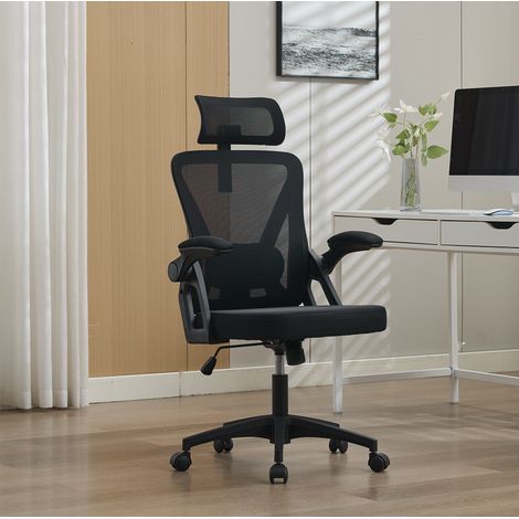Sedia da ufficio ergonomica in rete, supporto lombare e poggiatesta regolabili, nera HAVRYA (1/5)