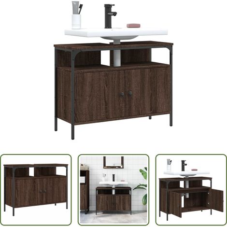 vidaXL Holzwerkstoff - Waschbeckenunterschrank Braun Eiche 80x30x60 cm Holzwerkstoff (1/5)