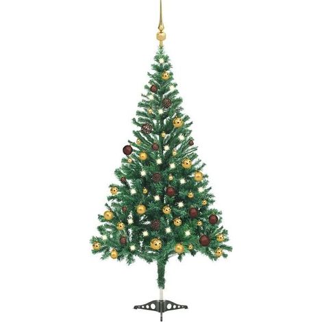 Sapin de Noël artificiel pré-illuminé avec boules décoratives, 240 cm de long, vert. (1/5)