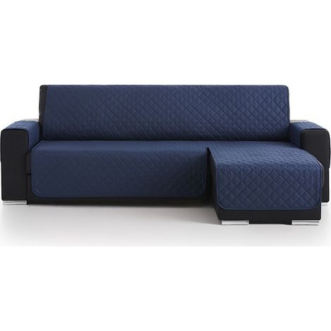 Housse de canapé d'angle matelassée avec méridienne à droite ou à gauche, longueur 220 cm, bleu marine (1/4)