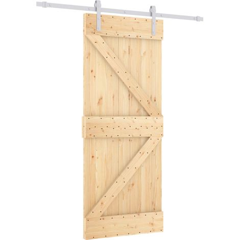 Schiebetür Natürlich und Weiß 80 x 210 cm Massives Kiefernholz vidaXL