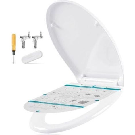 Abattant WC Forme O, avec Frein de Chute, Siège en Uréa-duroplast,Poignée, Clipsable, Lunette de Toilettes Universel, Installation Facile, Capacité 300 kg, Blanc BTL101WZ01 (1/5)