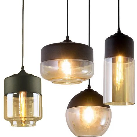 4er Pack Industrielle Pendelleuchte Vintage Glas Hängelampe, E27 Deckenleuchte, Glas Schirm für Esszimmer Schlafzimmer Wohnzimmer Küche