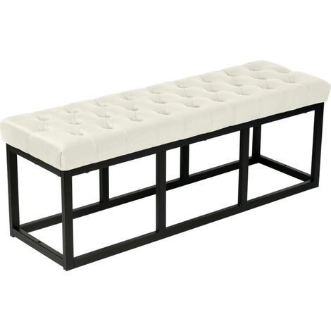 Panca panca fondo letto lunghezza 120 cm in velluto imbottita in velluto panna e metallo nero 100003667