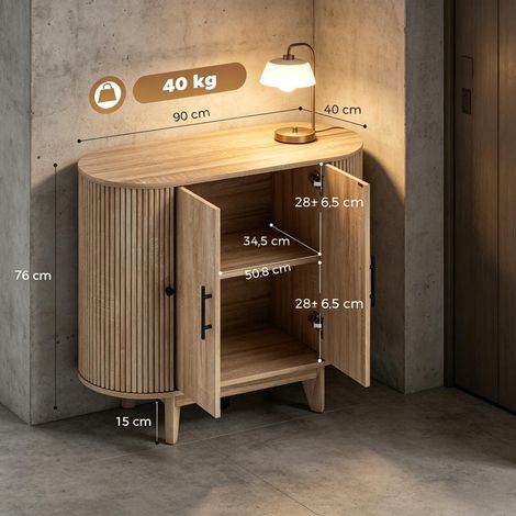 Buffet bas de meuble salon, table d'entrée ovale, petit placard de rangement avec 4 portes et étagère réglable (meuble seul) (1/5)