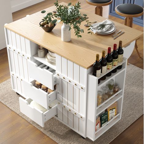 Table repas meuble rangement pliable 110 cm blanc OKMYHOME (1/5)