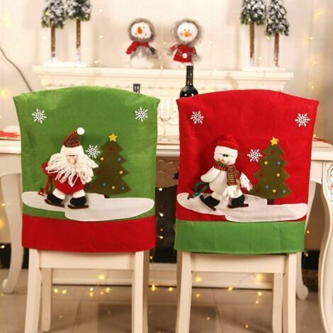 décoration de Noël Décorations de Noël Housse de chaise de Noël Housse de chaise glissante Vieil homme + bonhomme de neige cadeau de Noël (1/5)