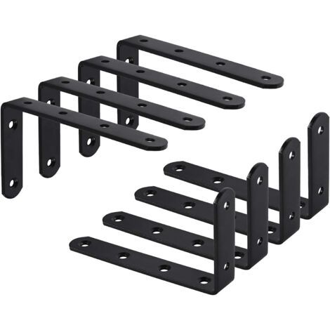 Support étagère murale en fer noir – Lot de 8 équerres 125x75x3mm – Résistant à la rouille – Fixation pour meubles et déco (1/4)