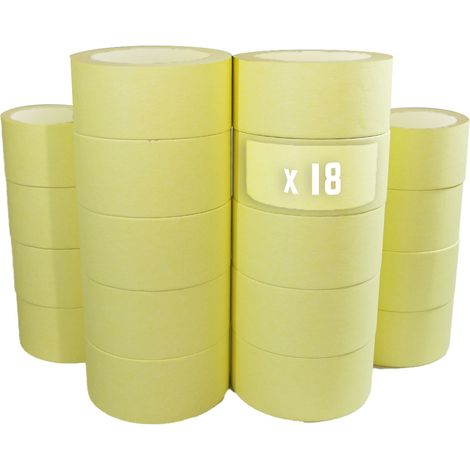 TECPLAST Lot de 18 Rubans de masquage 50 mm x 50 m jusqu'à 80° - Adhésif de masquage jaune pour la peinture