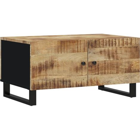 Tavolino da caffè dal design rustico 80 x 50 x 40 cm in legno massello e ingegnerizzato di mango e metallo DEC037158