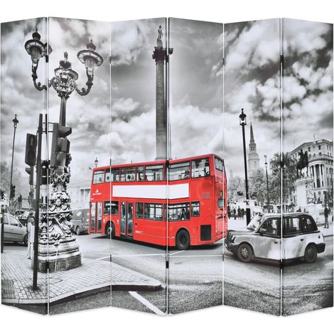 Raumteiler klappbar 228 x 170 cm London Bus Schwarz-Weiß