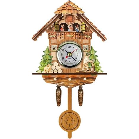 Horloge à coucou Antique en bois, nichoir mural, décoration de maison suspendue, pendule à cloche pivotante automatique (1/4)
