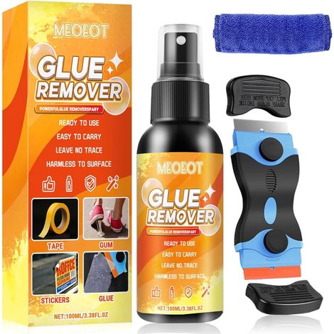Dissolvant Colle avec Grattoir, 100ml Dissolvant Adhésif, Produit Enlever Colle Autocollant, Aucun Résidu pour Voitures, Fenêtres, Murs, Décolle étiquette pour Ruban Adhésif, Caoutchouc, Cire (1/5)