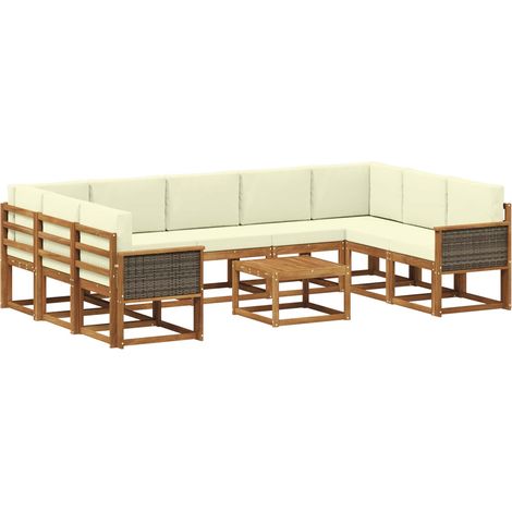 Outdoor Sofa Set 10 pcs Natural and Cream Solid Acacia Wood vidaXL