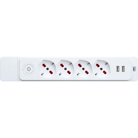 Multipresa con 4 prese bipasso/schuko 10/16A e 2 prese USB, senza cavo, con interruttore, bianco, serie Emilia Specialist - Rosi RS8412UB (1/5)