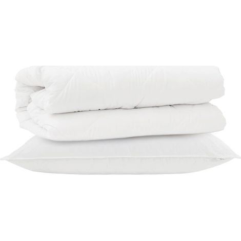 Housse de couette blanche en microfibre, comprend deux taies d'oreiller (1/5)