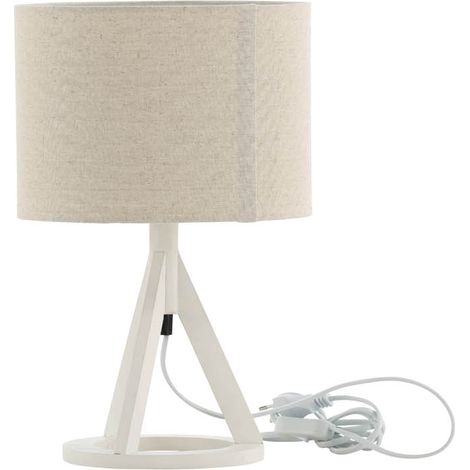 Lampe à poser en hévéa et lin Kona Blanc (1/5)