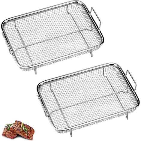 2 Panier Grill, Acier Inoxydable, Poignée Ergonomique, Cuisson Four, Légumes Viandes