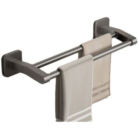 BUNTHAUS PA Porte-Serviettes Mural Double Anneau 40 cm Gris Support Couvercle Sans Percer ABS Aluminium (1/3)