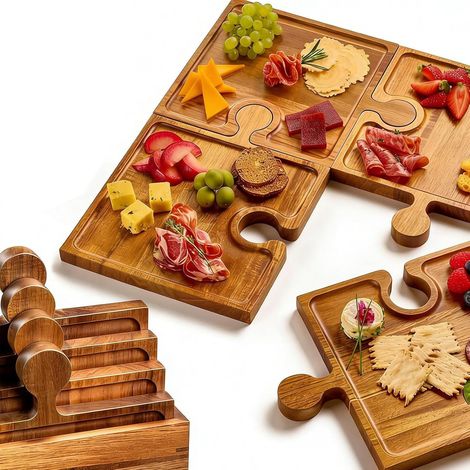 Plateau De Service pour Aliments Ustensile De Présentation Puzzle avec Planche à Fromage et Plateau en Bois pour Servir Pour Aliments Viande Fruits Snack Gâteau Dessert Cuisine Salon Ta (1/5)