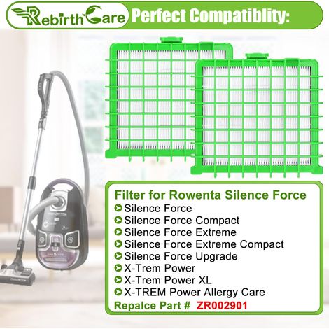 Convient pour le lot de 2 filtres pour aspirateurs Rowenta Silence Force, Silence Force Compact, Silence Force Extreme/Compact Extreme et X-Trem Power/XL - pièces détachées - remplacement ZR002901 - a (1/5)