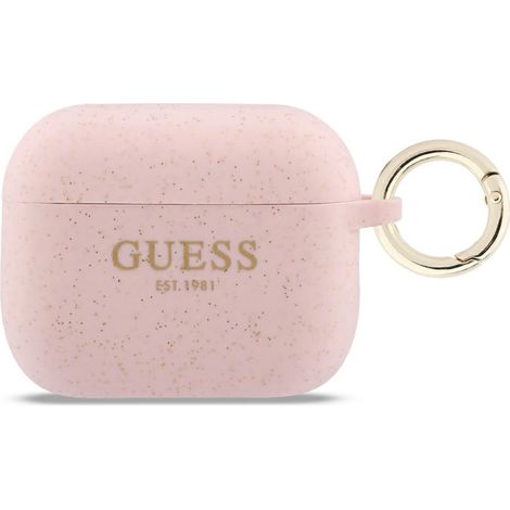 Custodia Guess in silicone con anello glitterato per AirPods Pro 3, colore rosa