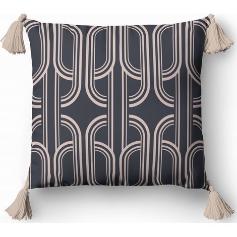 Coussin décoratif 45x45 cm, mosaïque bleu marine et or, style bohème (1/2)