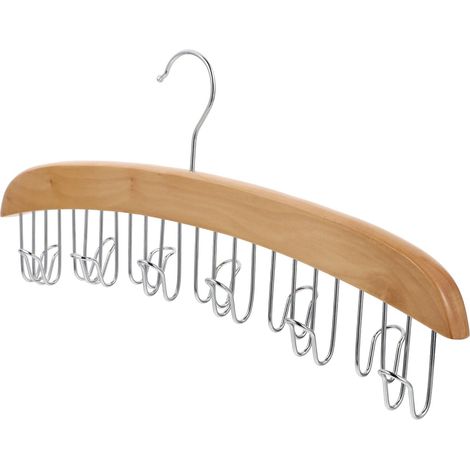 Sollbry 1 multifunktionaler Holz-Kleiderbügel, Gürtel, Kleiderbügel, Kleider-Organizer, Haken, Krawattenhalter, Edelstahl-Kleiderbügel zum Drehen ohne Markierung (1/5)