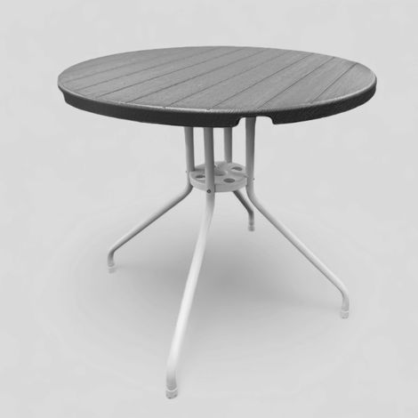 TAVOLO DIAM CM 80 METALLO BIANCO E PLASTICA EFFETTO LEGNO ANTRACITE (1/3)