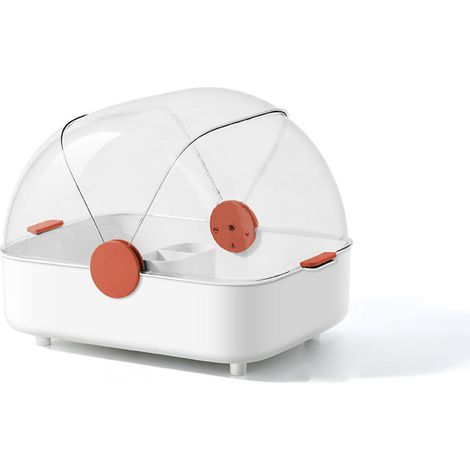Boîte de Rangement pour Couverts Multifonctionnelle - Séchoir à Vaisselle et Ustensiles de Cuisine avec Couvercle Blanc et Orange (1/5)