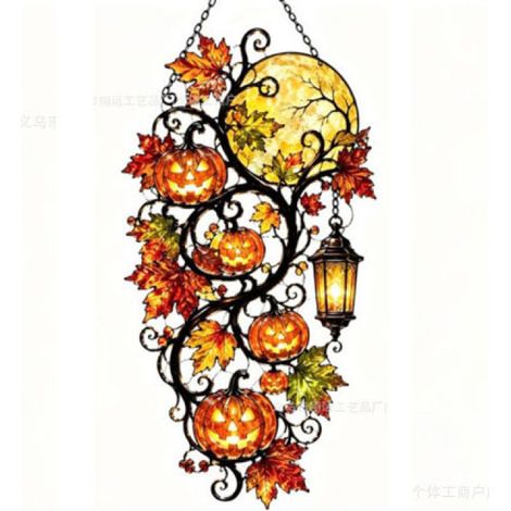 Irovami Ornement suspendu en acrylique 2D plat citrouille et feuille d'érable : Décoration de fenêtre d'Halloween pour la décoration automnale de la maison (1/5)