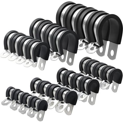 28 Pièces Collier de Serrage en P,Colliers de Serrage en U 6/8/10/12/16/20/25mm,Colliers de Serrage en Acier Inoxydable 304,Collier de Fixation de Tubes avec Insert en Caoutchouc pour Tuyau,Câble (1/5)